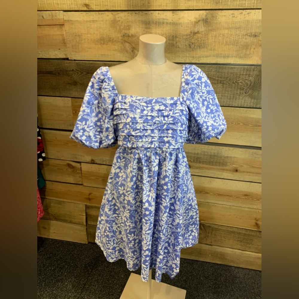 Blue and White Floral Dress